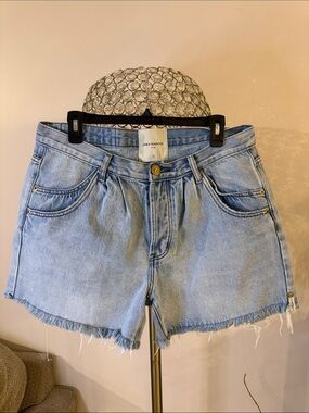 One Teaspoon Pale Blue High-Rise Frayed Hem Denim Shorts size 30